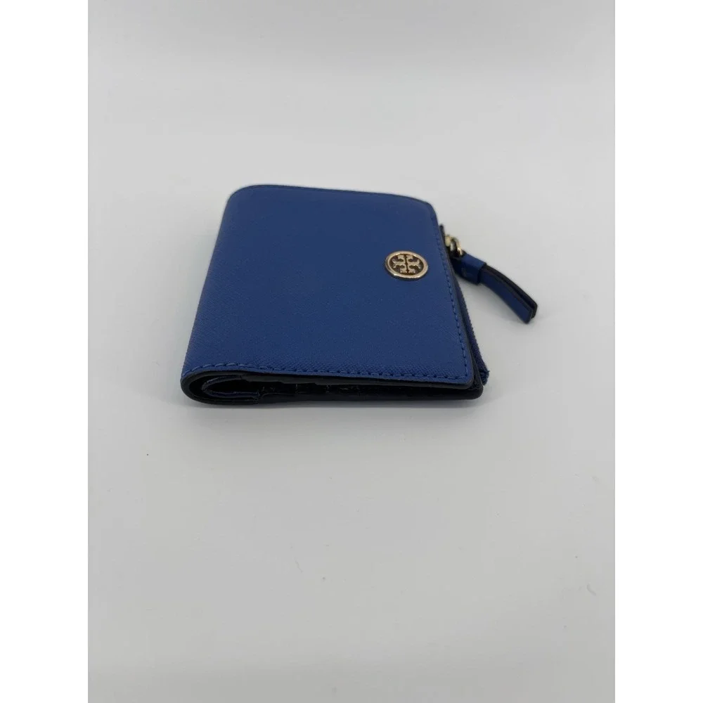 Tory Burch Robinson Mini Wallet Blue Saffiano Leather AUTHENTIC